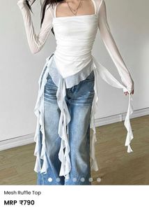 Chic White Mesh Ruffle Top