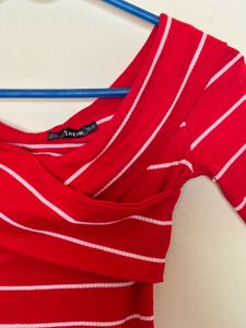 SHEIN Red &amp; White Striped Bodycon Top