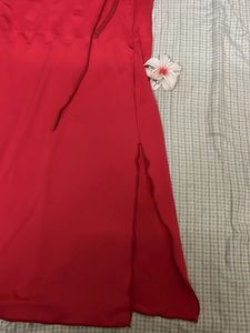 Red Wrap Skirt with Slit