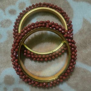 Maroon Beaded Bangle Set