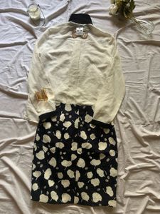 Elegant Cream Blouse &amp; Printed Skirt Set