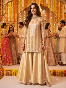 Elegant Gold Sequin Kurta & Palazzo Set