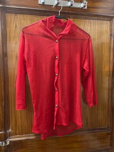 🌸Red Mesh Button-Up Top