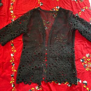 Elegant Black Lace Kimono Cardigan