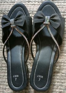 Sparkly Black Bow Sandals