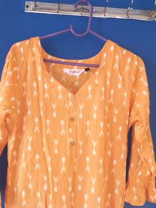 Orange Printed Cotton Kurta
