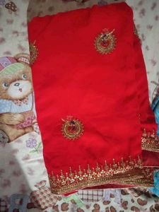 Beautiful Red Embroidered Saree with Blouse