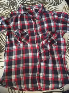 Red and Blue Plaid Button-Up Shirt