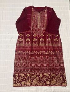 🆕W Maroon Kurta Set with Gold Print