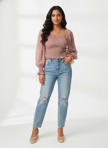 Sheer Dobby Puff Sleeve Top