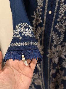Elegant Navy Blue Embroidered Pakistani Kurta Set