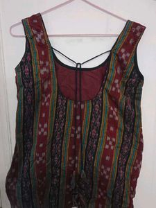 Bohemian Ikat Print Sleeveless Short Kurti