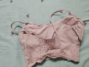 Pink Ruched Bust Cropped Top