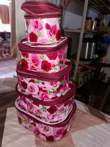 5 Floral Print Cosmetic Bags Set