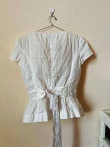 Cream Button-Up Peplum Top