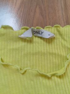 Only brand top with cute yellow shorts.