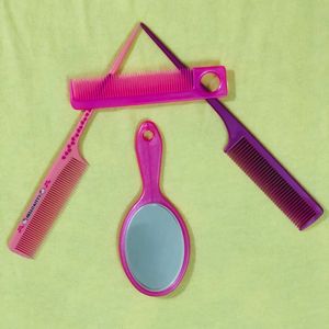 🌈Cute Pink,Green,Brown Hair Combs &amp; Mirror Set🌈