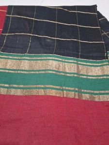 Elegant Black &amp; Red Checked Saree