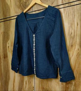 Stylish V-Neck Navy Blue Top Size-38