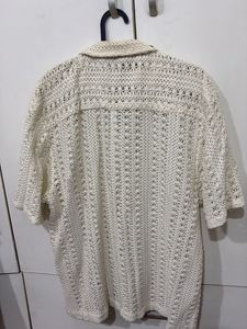 Cream Crochet Button-Up Shirt