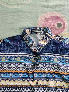 Men's Blue Geometric Print Short Sleeve Shirt