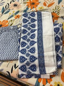 Blue &amp; White Printed Kurta Set