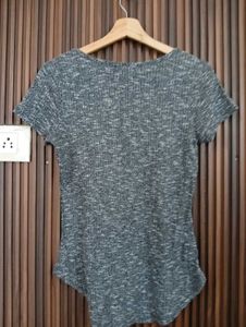 Marled Knit Lace-Up V-Neck Top