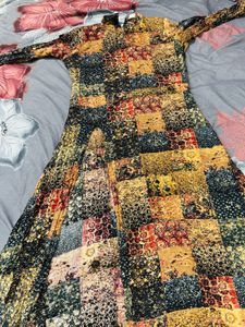 Patchwork Print Maxi Dress with Slit