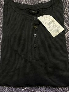 SHEIN Black Ribbed Henley Top