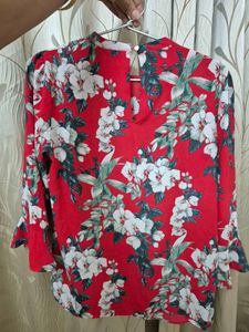 Vibrant Floral Print Bell Sleeve Top