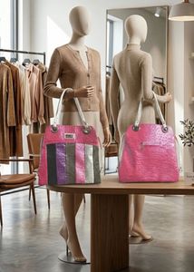 Chic Striped Ostrich Embossed Handbag