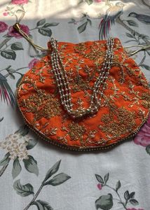Brand New Orange Embroidered Potli Bag