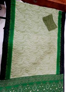 🇳🇿💫🎀Elegant Green &amp; Black Floral Print Saree