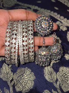 Sparkling Silver Bangle ring earring combo