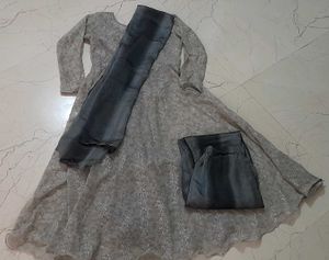 Grey color ethnic wear anarkali suit with pants an