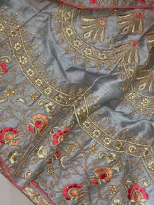 Grey Colour Heavy Work Ghagra With Duppata And Blo