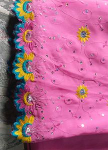 Beautiful Pink Embroidered Silk Saree