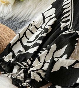 Boho Black &amp; White Leaf Print Maxi Dress