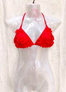 I. Red Floral Bikini Top