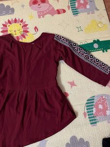 Maroon Kurta with Embroidered Sleeves