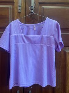 Lavender Square Neck Ribbed Top