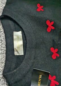 Black Embroided Woolen Top For Women