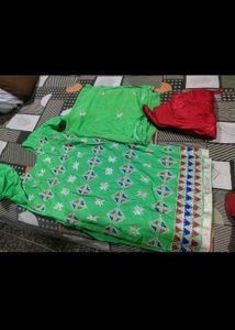 Beautiful Green Kurta Set with Red Dupatta