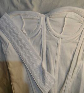 White Corset Top with Black Tie