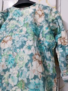Floral Print Kurta with White Lace Trim