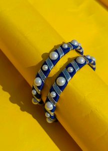 Blue Striped Pearl Bangles