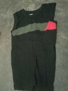Sleeveless Black Top with Stripe Detail