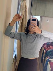 Grey Cropped Hoodie - organic cotton fabric
