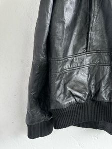 Classic Black Leather Bomber Jacket