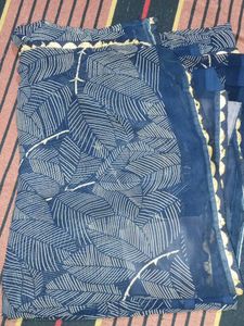 Elegant Navy Blue Leaf Print Saree with petticoat